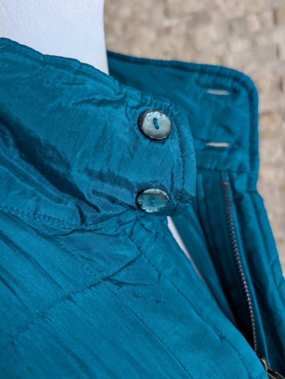 Vintage 90s Clio 100% Silk Quilted Puffer Turquoise Teal Sz M Statement Jacket image 4